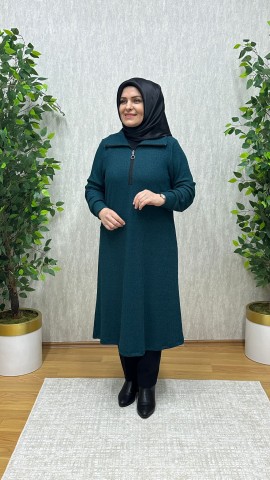 ASYA FİTİLLİ YUMOŞ TRİKO TUNİK MAVİ (PETROL)