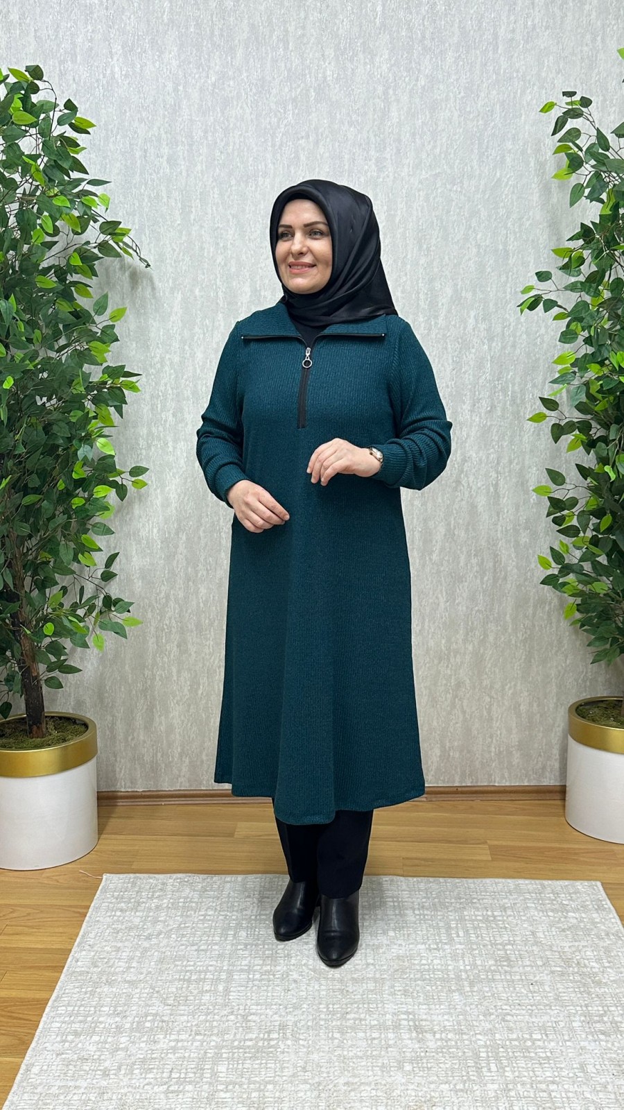 ASYA FİTİLLİ YUMOŞ TRİKO TUNİK MAVİ (PETROL)