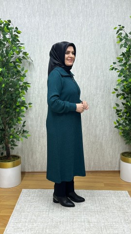 ASYA FİTİLLİ YUMOŞ TRİKO TUNİK MAVİ (PETROL)