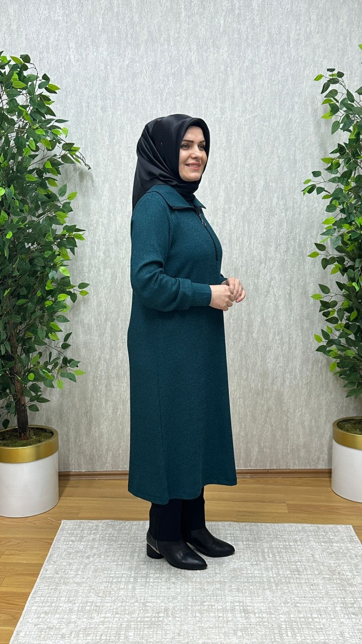 ASYA FİTİLLİ YUMOŞ TRİKO TUNİK MAVİ (PETROL)