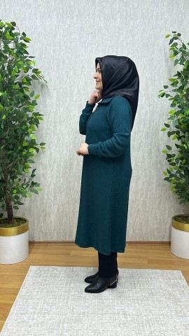ASYA FİTİLLİ YUMOŞ TRİKO TUNİK MAVİ (PETROL)
