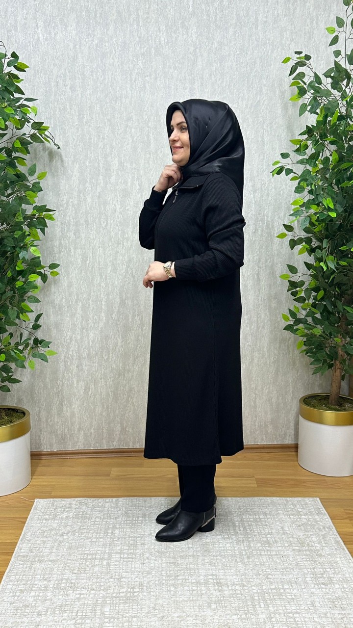 ASYA FİTİLLİ YUMOŞ TRİKO TUNİK SİYAH