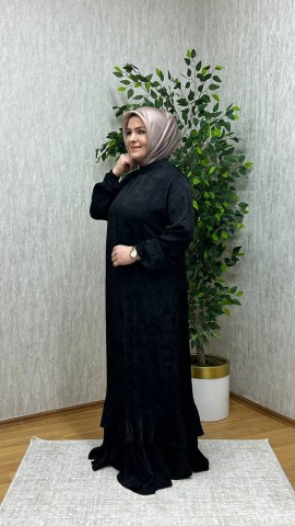 JAKARLI İPEK KUPRA ELBİSE SİYAH