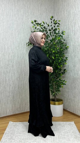JAKARLI İPEK KUPRA ELBİSE SİYAH