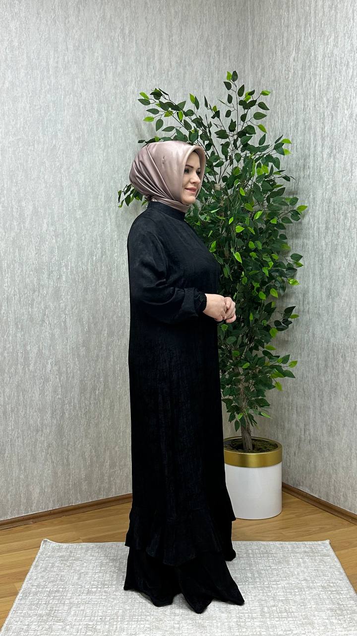 JAKARLI İPEK KUPRA ELBİSE SİYAH