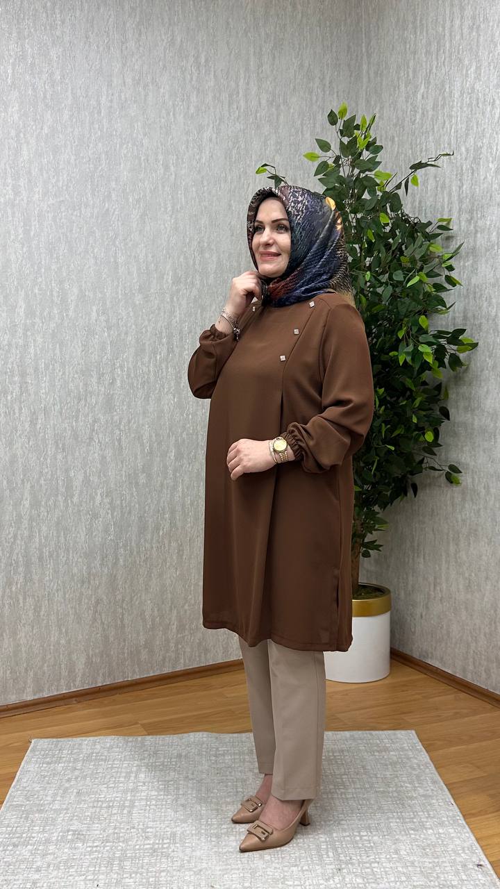 GÖZDE KREP TUNİK KAHVE