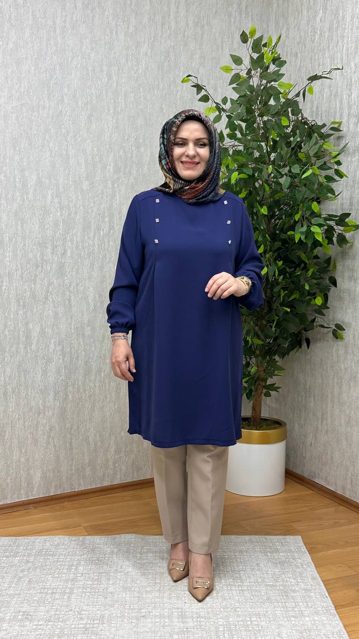 GÖZDE KREP TUNİK LACİVERT