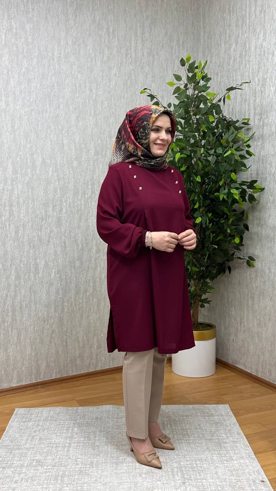 GÖZDE KREP TUNİK  BORDO