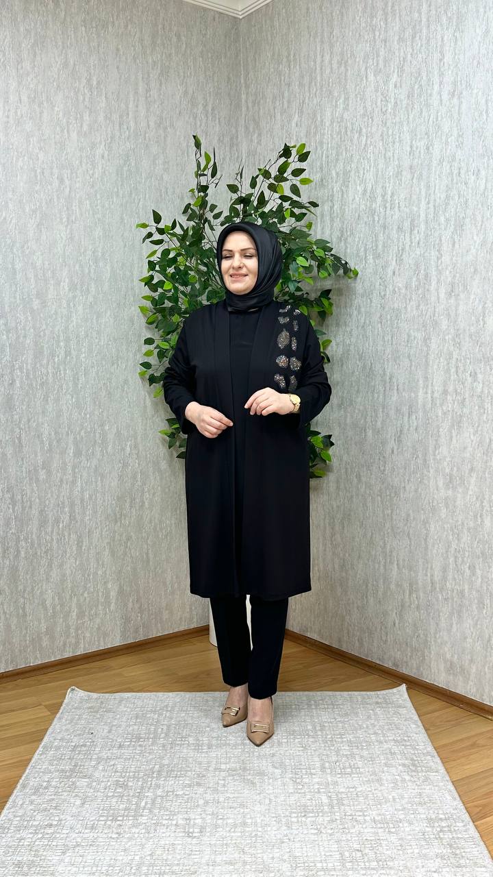 FUNDA TAŞLI HIRKA SİYAH