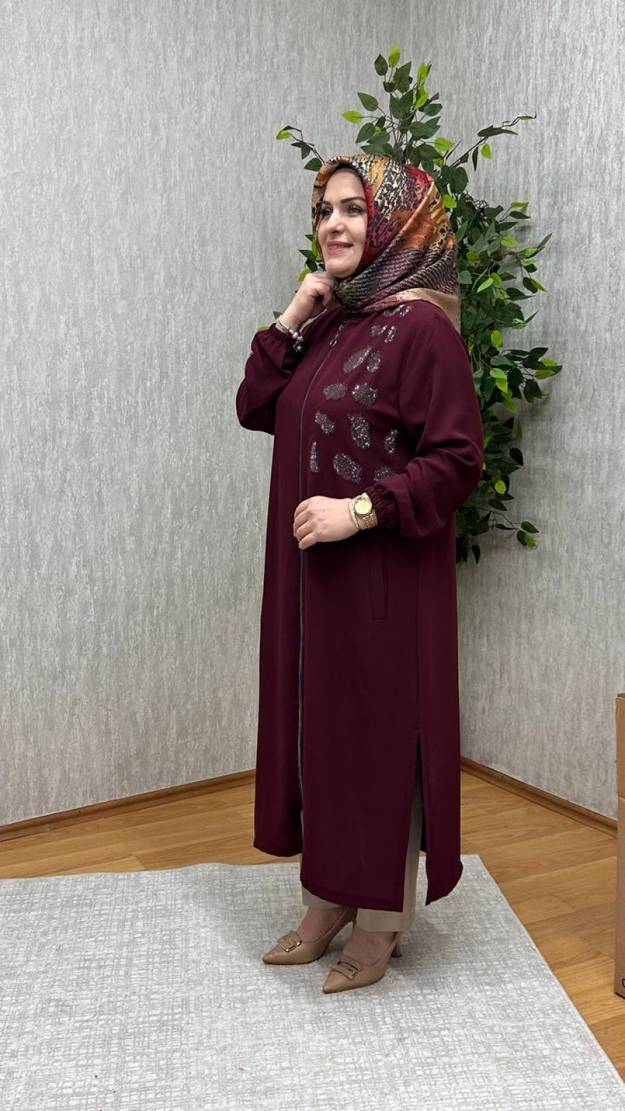 TAŞLI KREP KAP BORDO