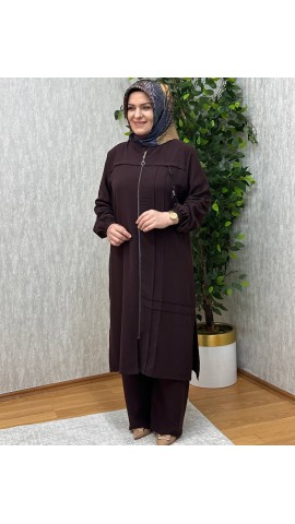 MERVE PANTOLONLU KREP TAKIM KAHVE