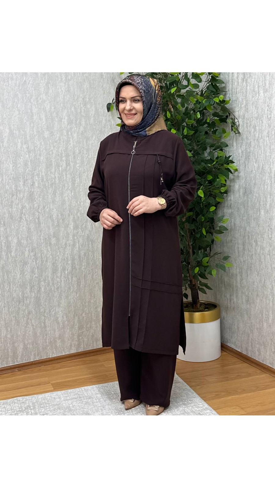 MERVE PANTOLONLU KREP TAKIM KAHVE