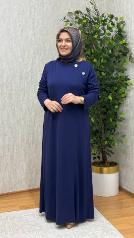 GÖKSU İTHAL KREP ÖRME ELBİSE LACİVERT