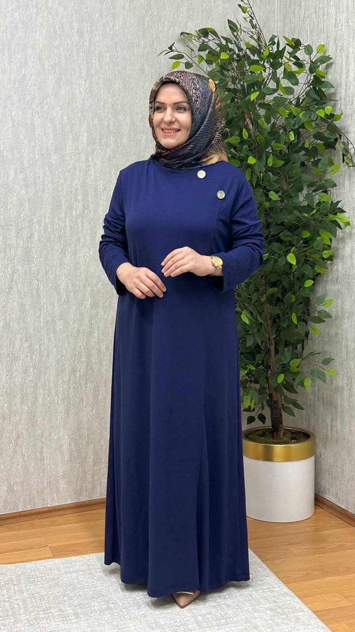 GÖKSU İTHAL KREP ÖRME ELBİSE LACİVERT