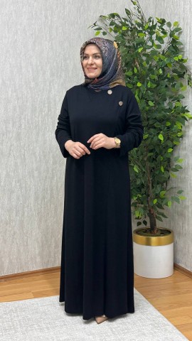 GÖKSU İTHAL KREP ÖRME ELBİSE SİYAH