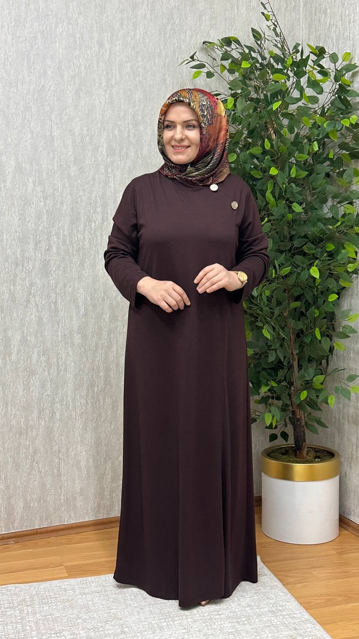 GÖKSU İTHAL KREP ÖRME ELBİSE KAHVE