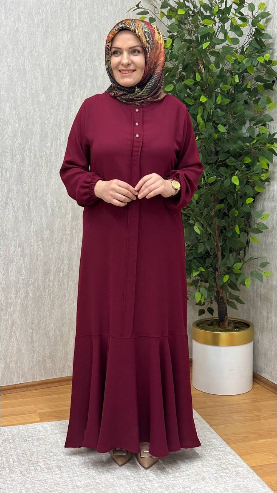 EDİS İTHAL KREP  ELBİSE BORDO