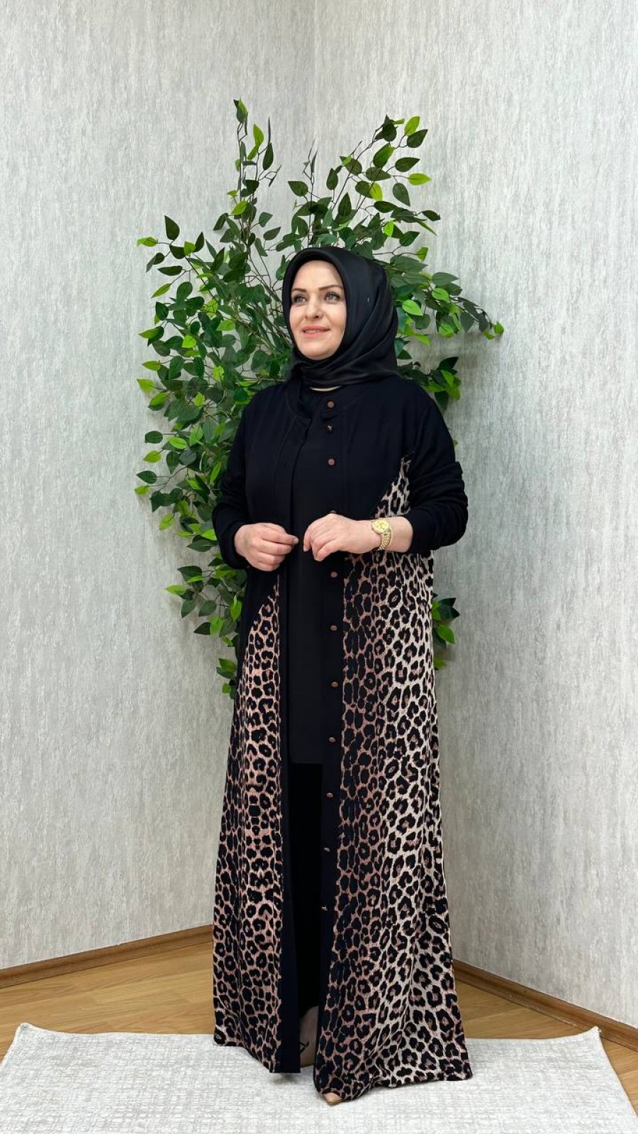 EZGİ LEOPAR ELBİSE SİYAH-KAHVE