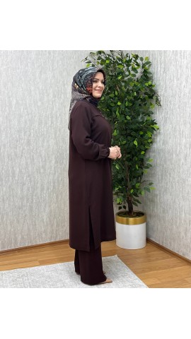 MERVE PANTOLONLU KREP TAKIM KAHVE