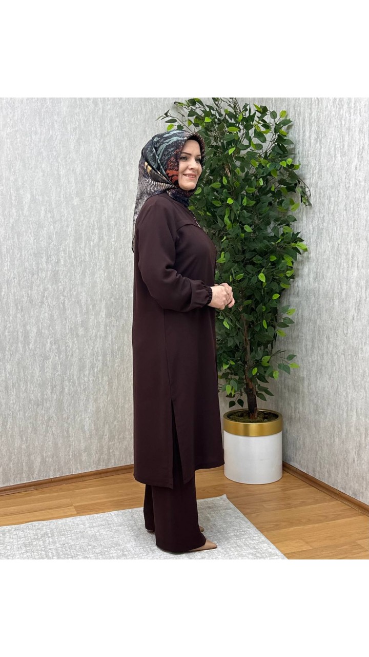 MERVE PANTOLONLU KREP TAKIM KAHVE