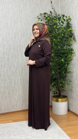 GÖKSU İTHAL KREP ÖRME ELBİSE KAHVE