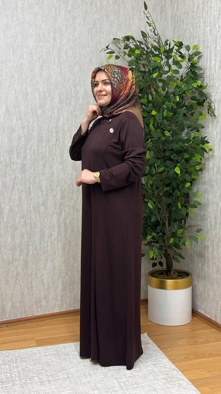 GÖKSU İTHAL KREP ÖRME ELBİSE KAHVE