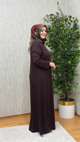 GÖKSU İTHAL KREP ÖRME ELBİSE KAHVE