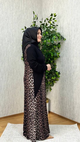 EZGİ LEOPAR ELBİSE SİYAH-KAHVE