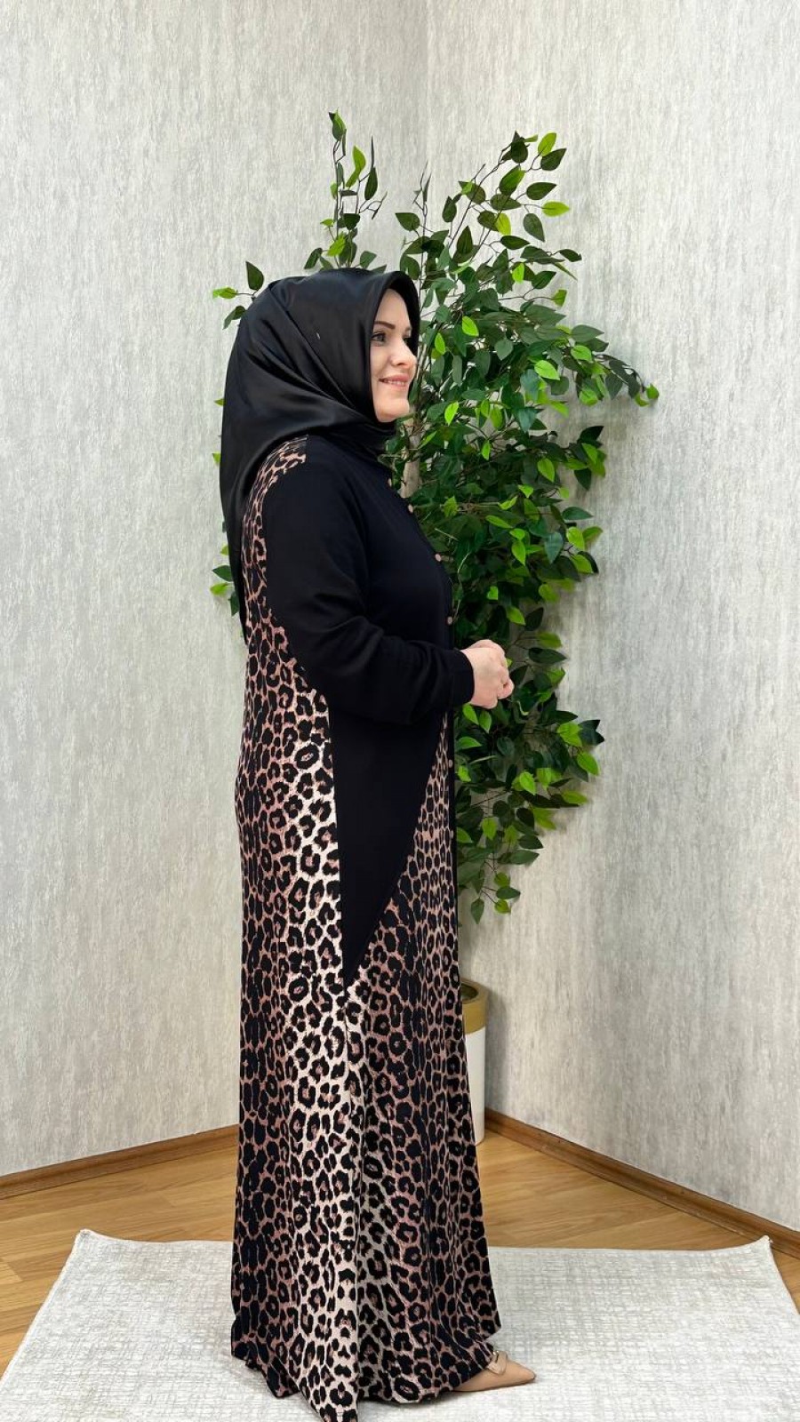 EZGİ LEOPAR ELBİSE SİYAH-KAHVE