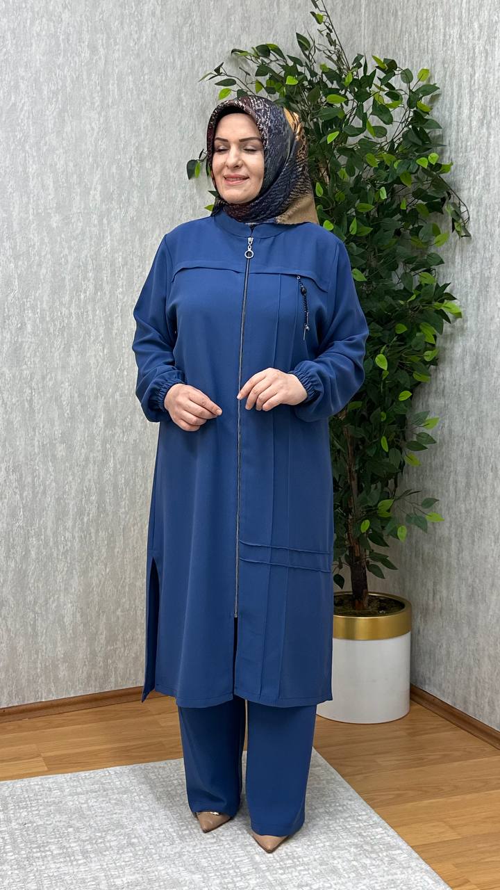 MERVE PANTOLONLU KREP TAKIM İNDİGO