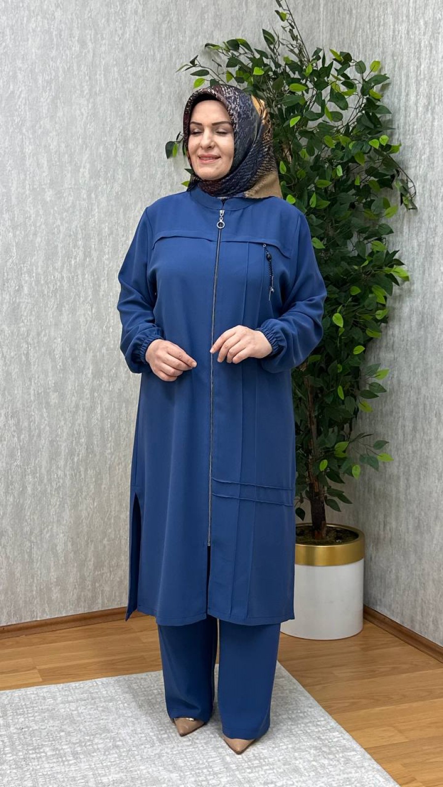 MERVE PANTOLONLU KREP TAKIM İNDİGO