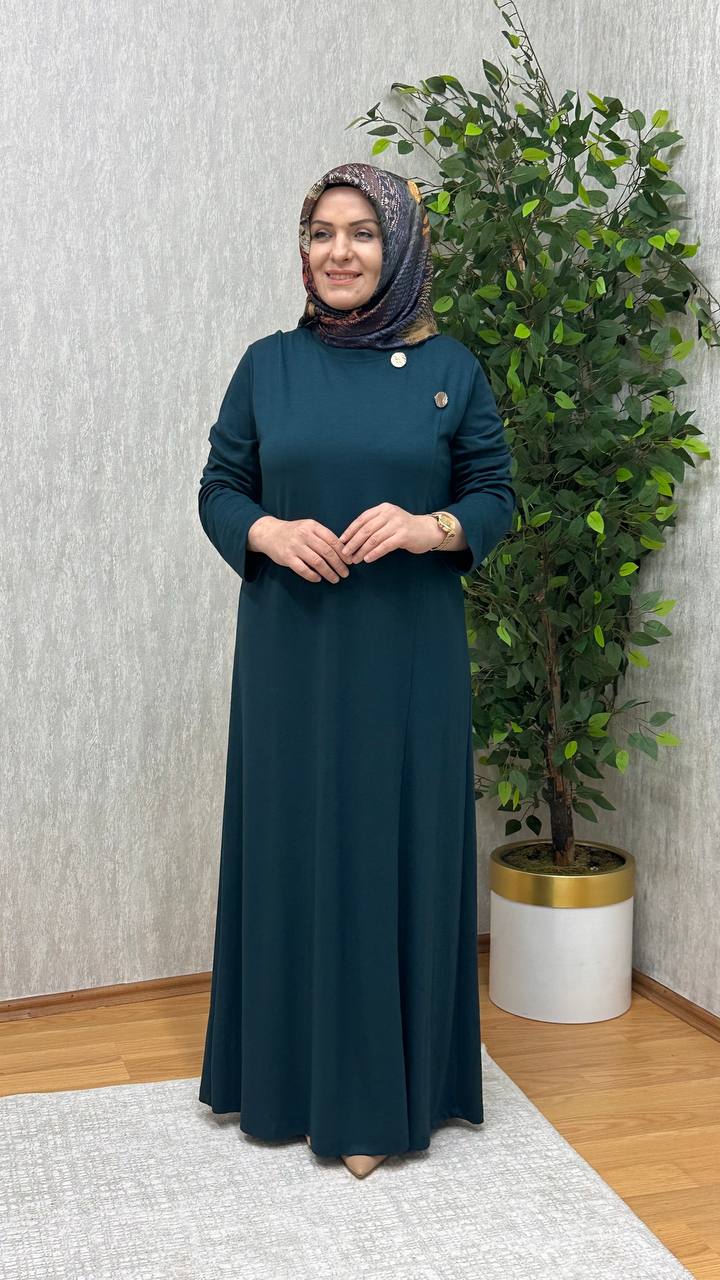 GÖKSU İTHAL KREP ÖRME ELBİSE ZÜMRÜT
