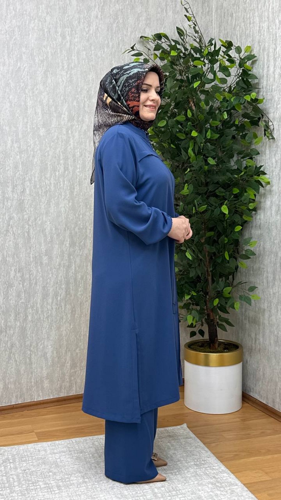 MERVE PANTOLONLU KREP TAKIM İNDİGO